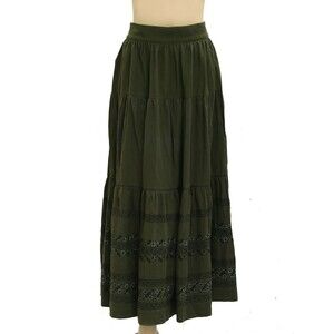 The Great. Floral Bees Embroidered Maxi Skirt Tiered Pull-on Cotton S-1 279921